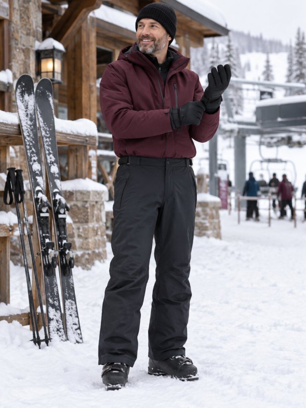 Lands’ End Men’s Size 40 Tall Black Insulated Ski Snow Pants Belted